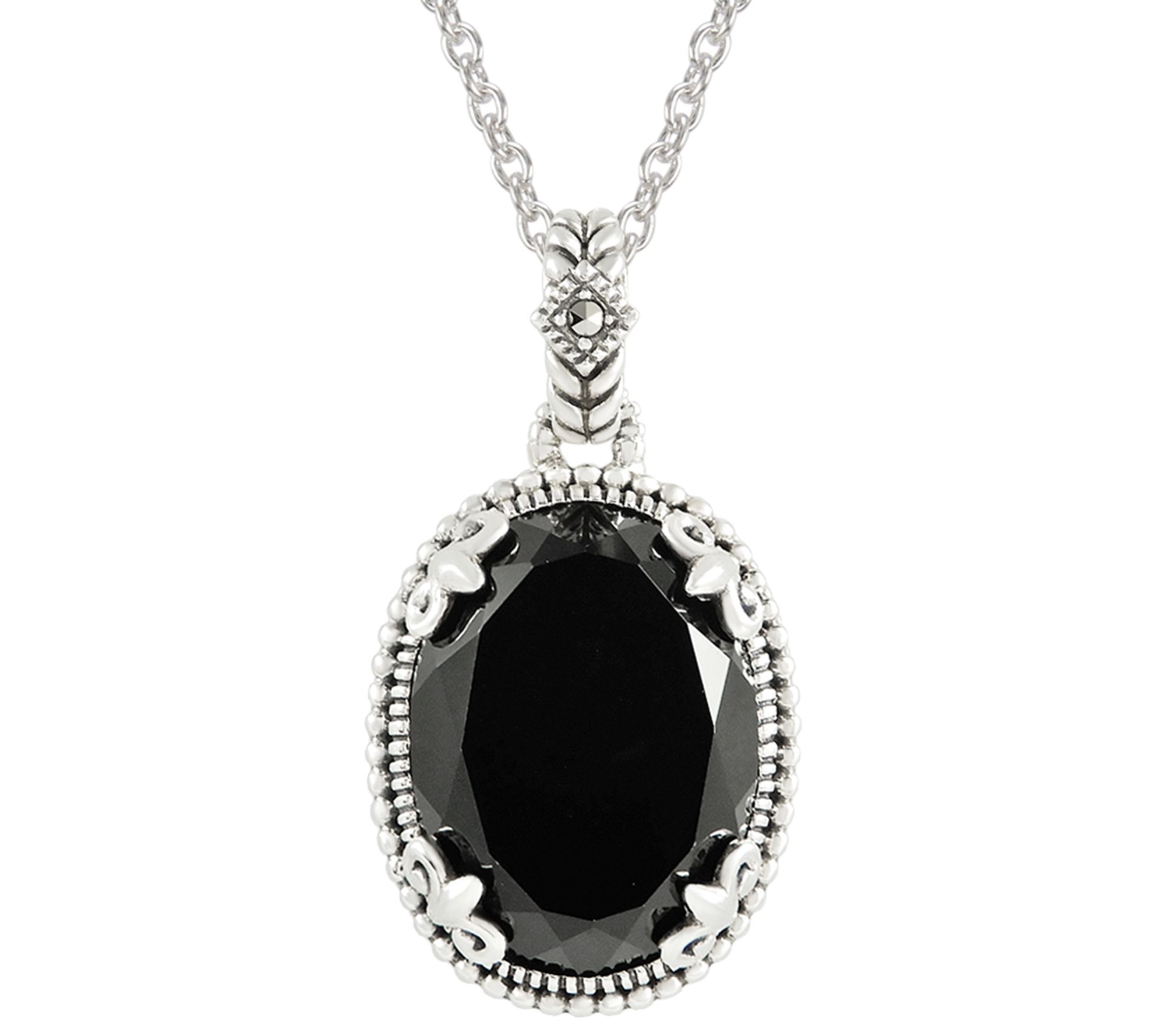 Suspicion Sterling Silver Onyx & Marcasite Pendant w/ Chain