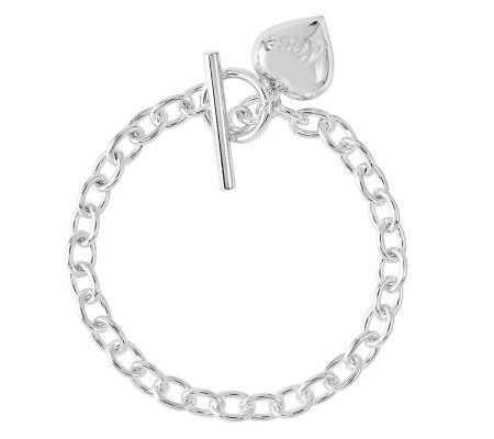 Sterling 7-1/2 Puffed Heart Dangle Love Link Bracelet