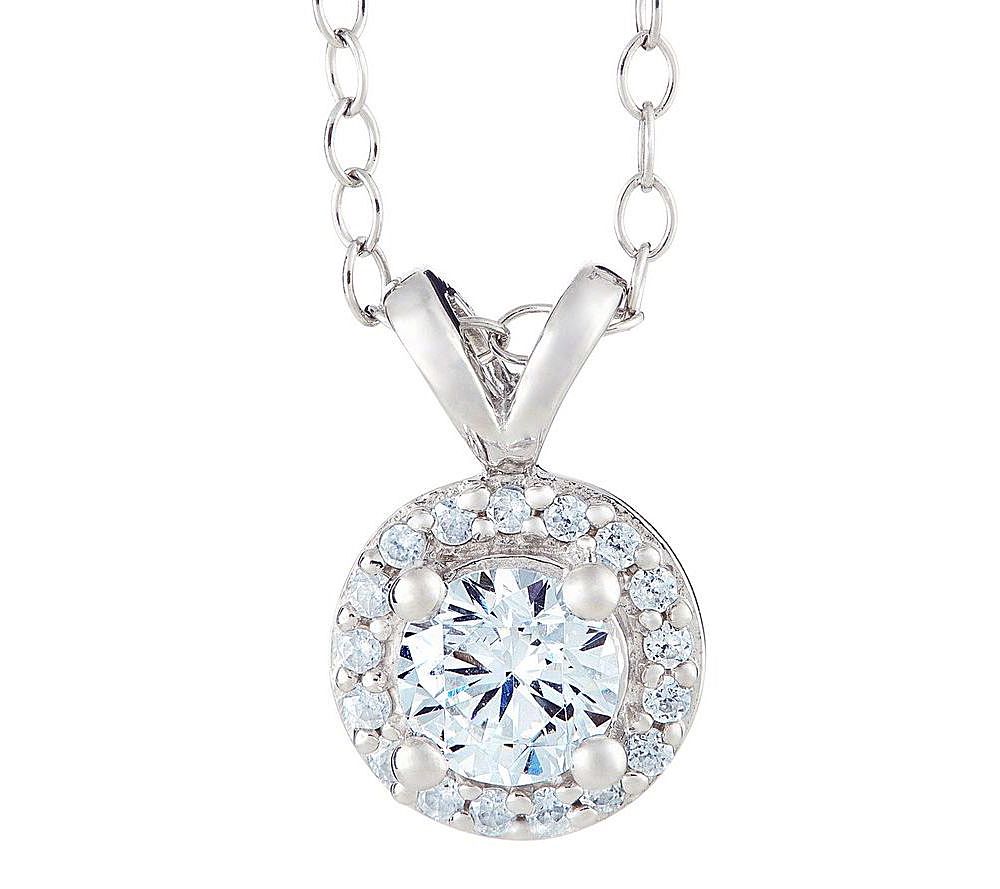 Affinity 1/2 cttw Diamond Halo Pendant w/ C hai n, 14K Gold