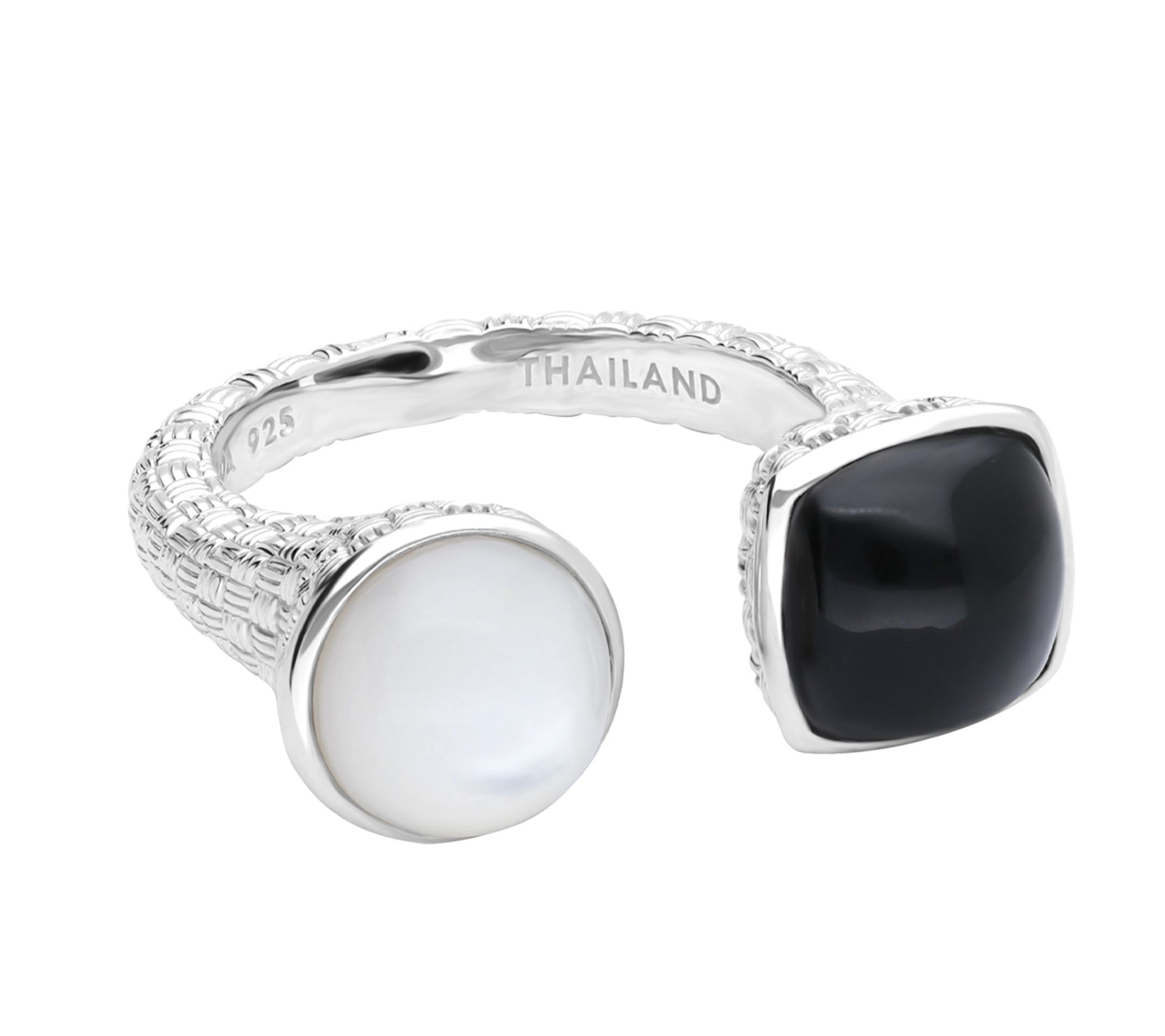 Ariva Sterling Silver Mother of Pearl & Onyx Cu f Ring
