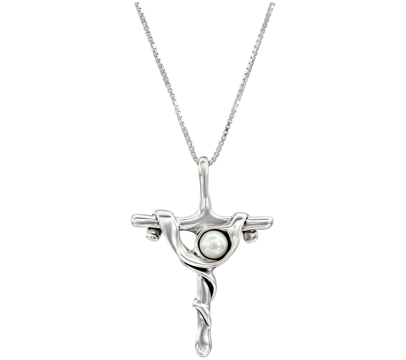 Hagit Sterling Silver Cultured Pearl Cross Pend nt w/ Chain