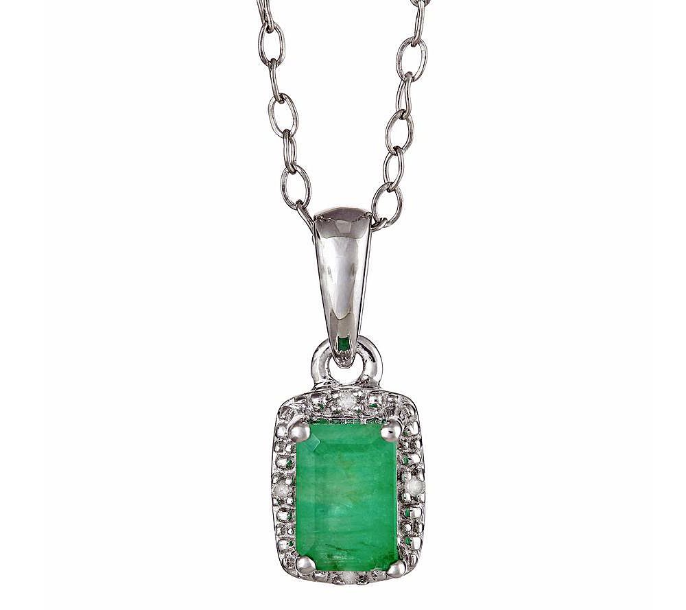Sterling Emerald-Shaped Gemstone Pendant with C hain