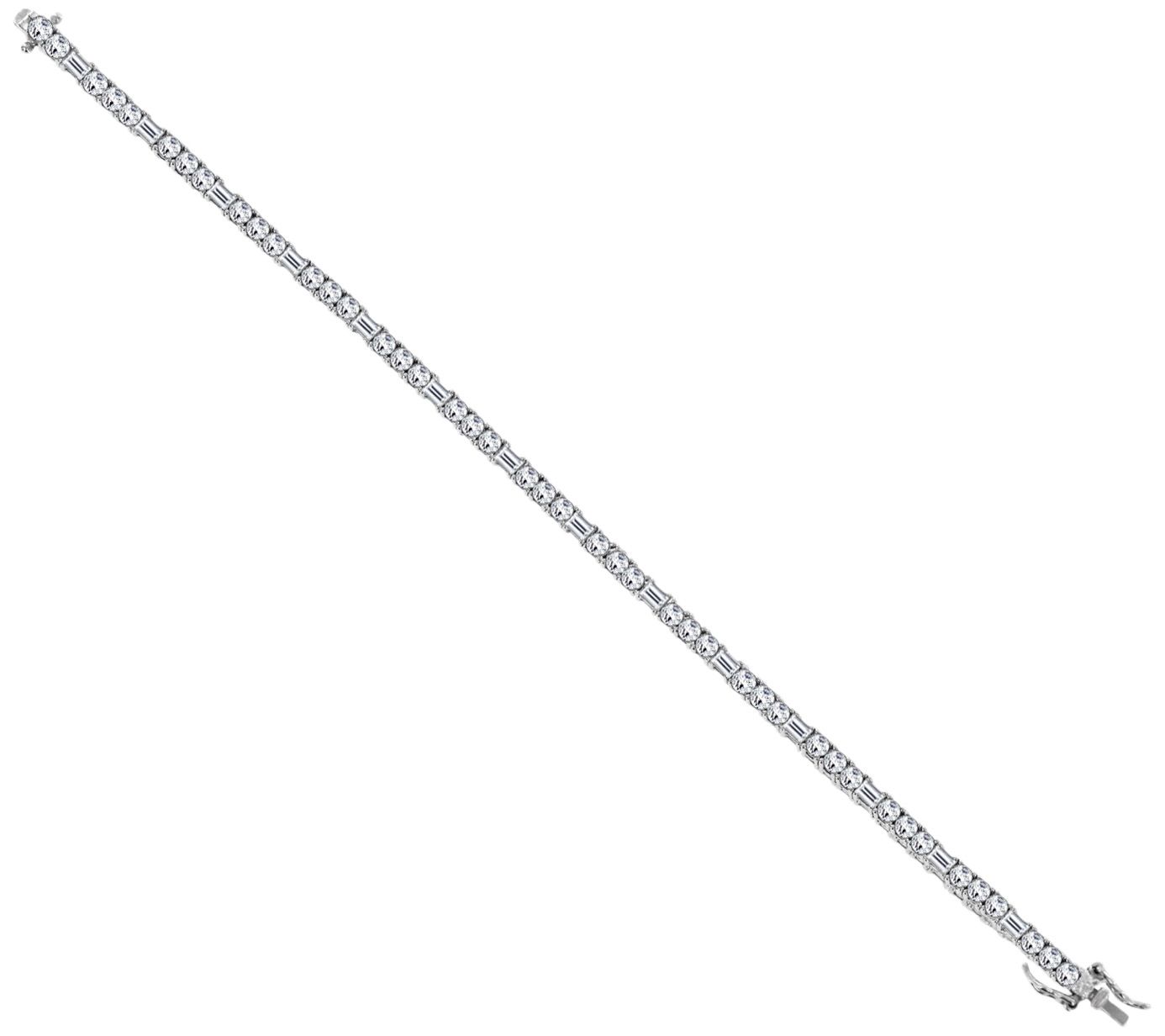 Diamonique Round and Baguette Tennis Bracelet, Platinum Clad