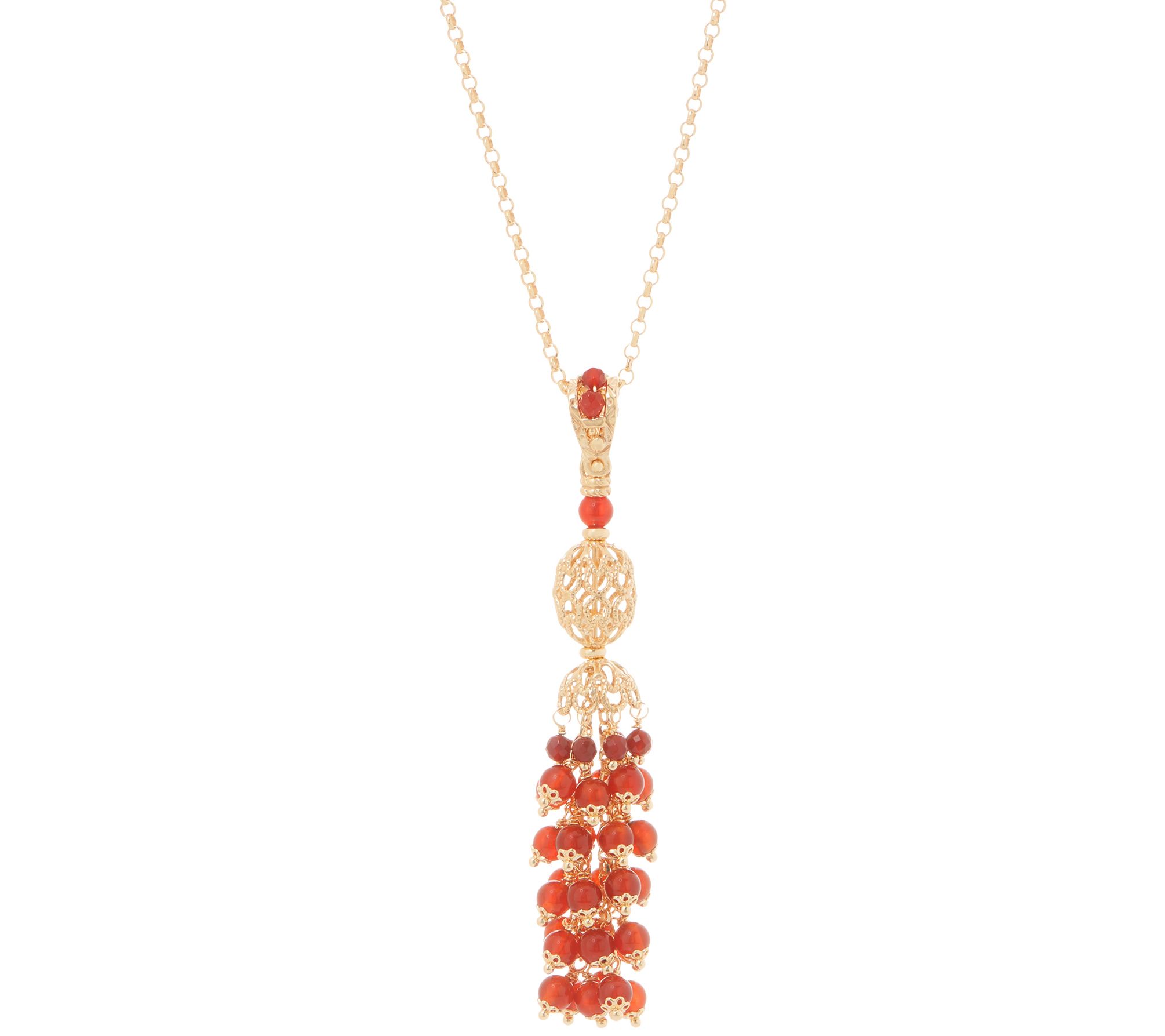 Gemstone Tassel Pendant with 20 Chain, 18K Gold Plated