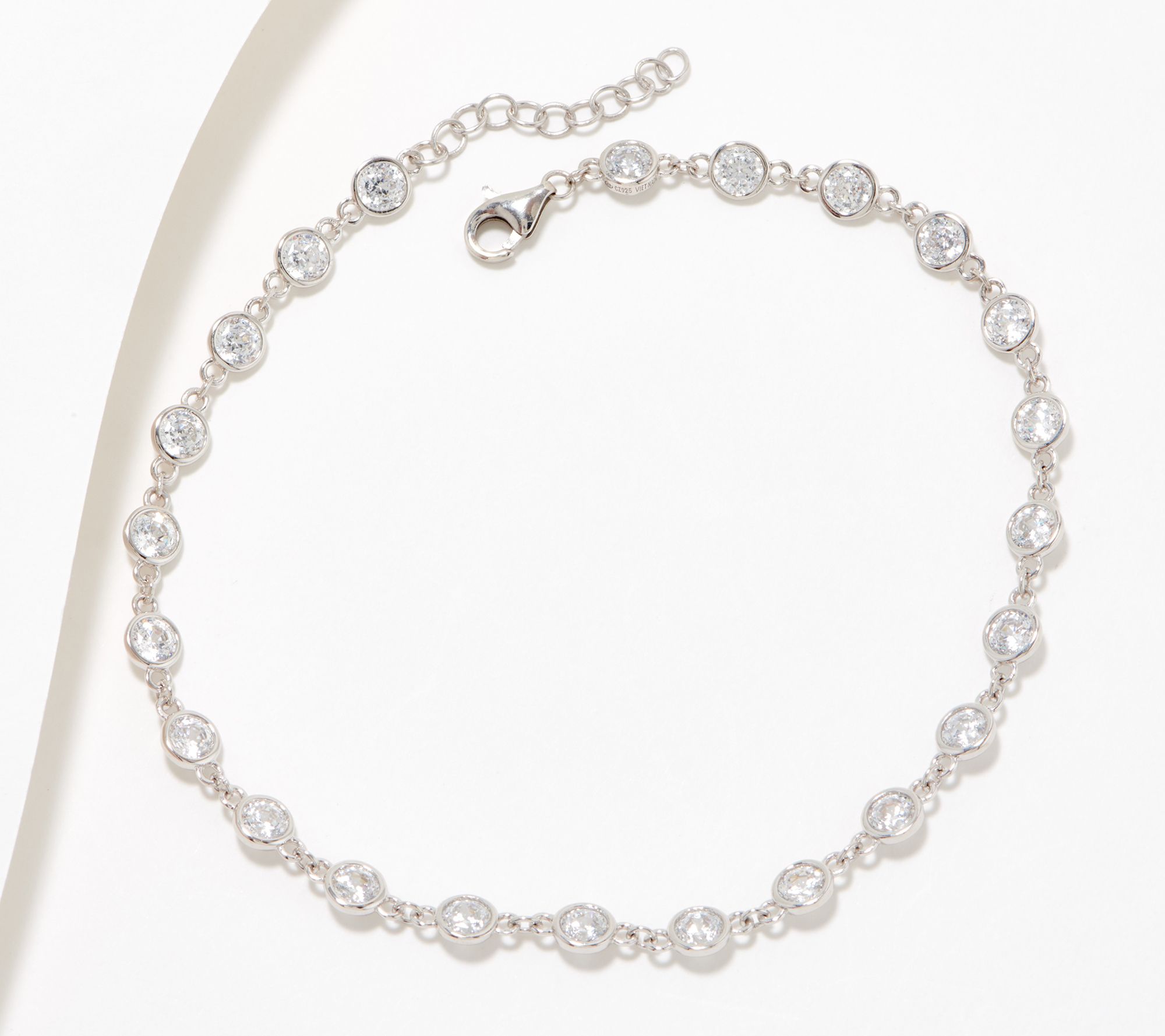 Diamonique-By-The-Yard 100 Facet Ankle Bracelet Platinum Clad