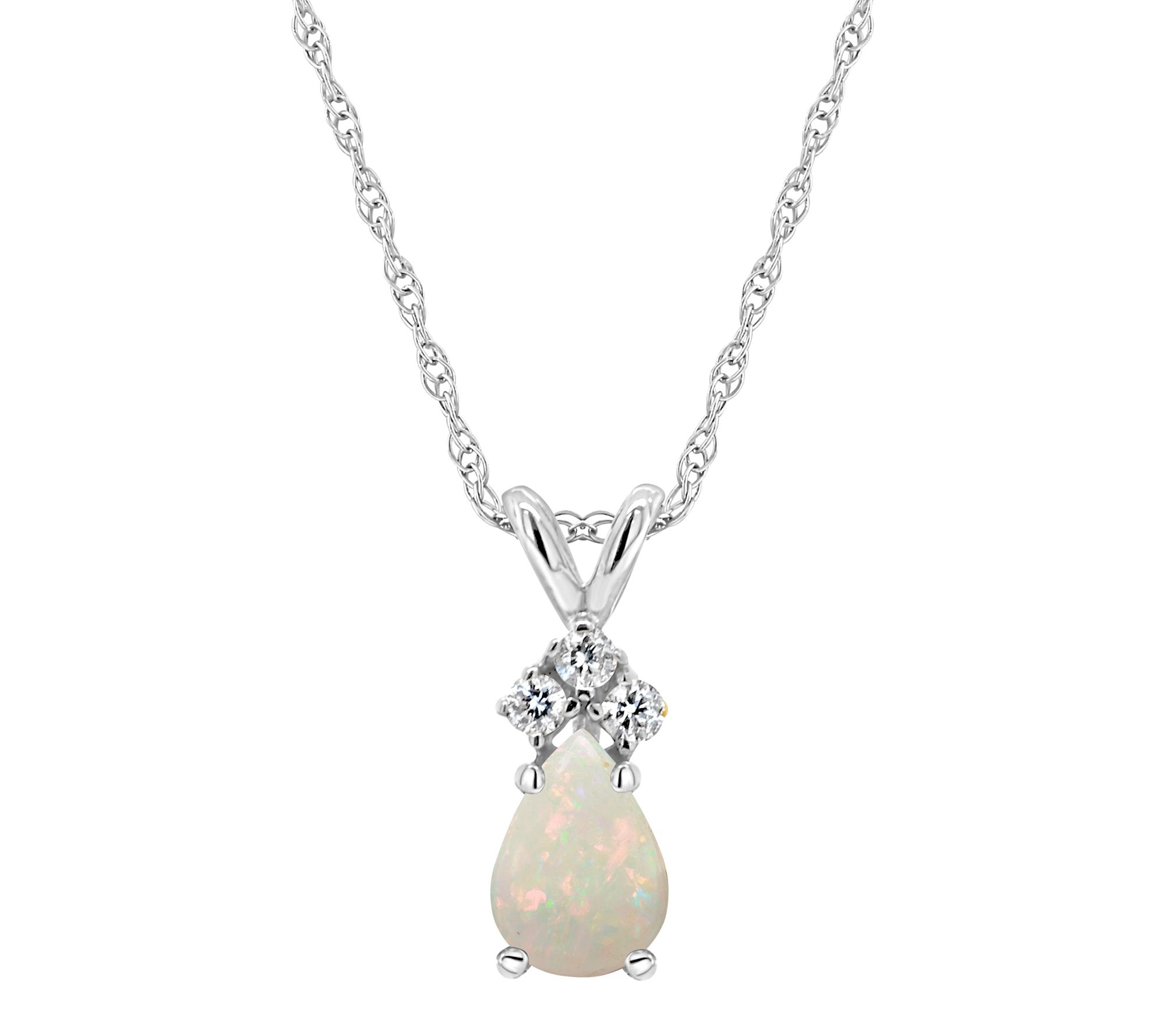 14K Gold 0.35 cttw Opal Diamond Accent Pendant w/ Chain