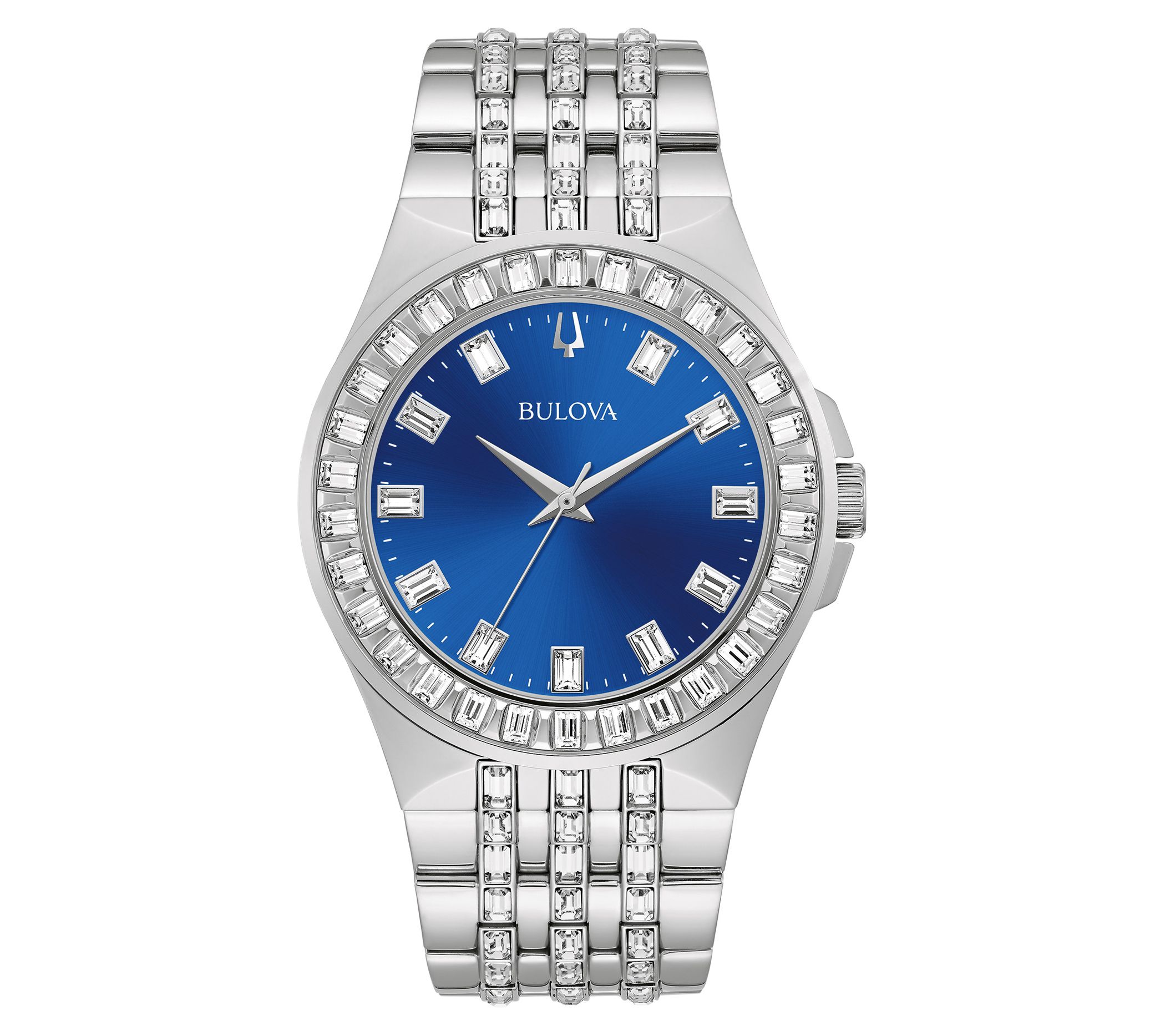 Bulova Men's Stainless Steel Crystal Watch with Blue Dial