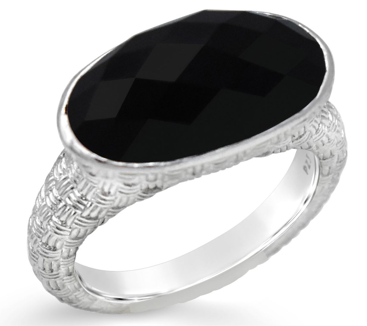 Ariva Sterling Silver Basketweave Black Onyx Ring