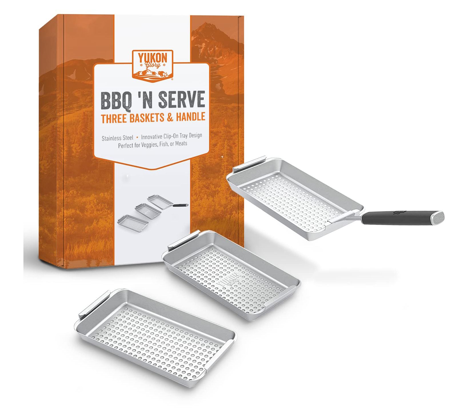 Yukon Glory BBQ 'N SERVE Set of 3 SS Grill Bask ts