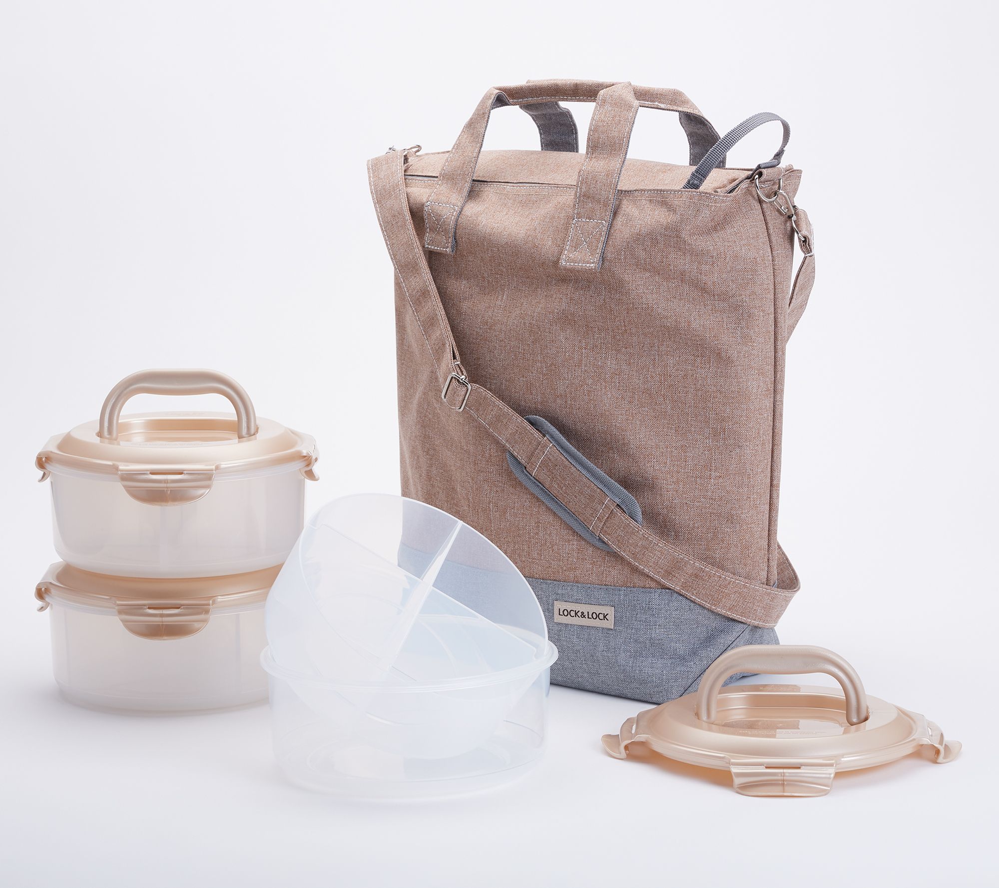 (QVC) LocknLock Tote Bag with 3pc Handle Lid Storage Set with Dividers