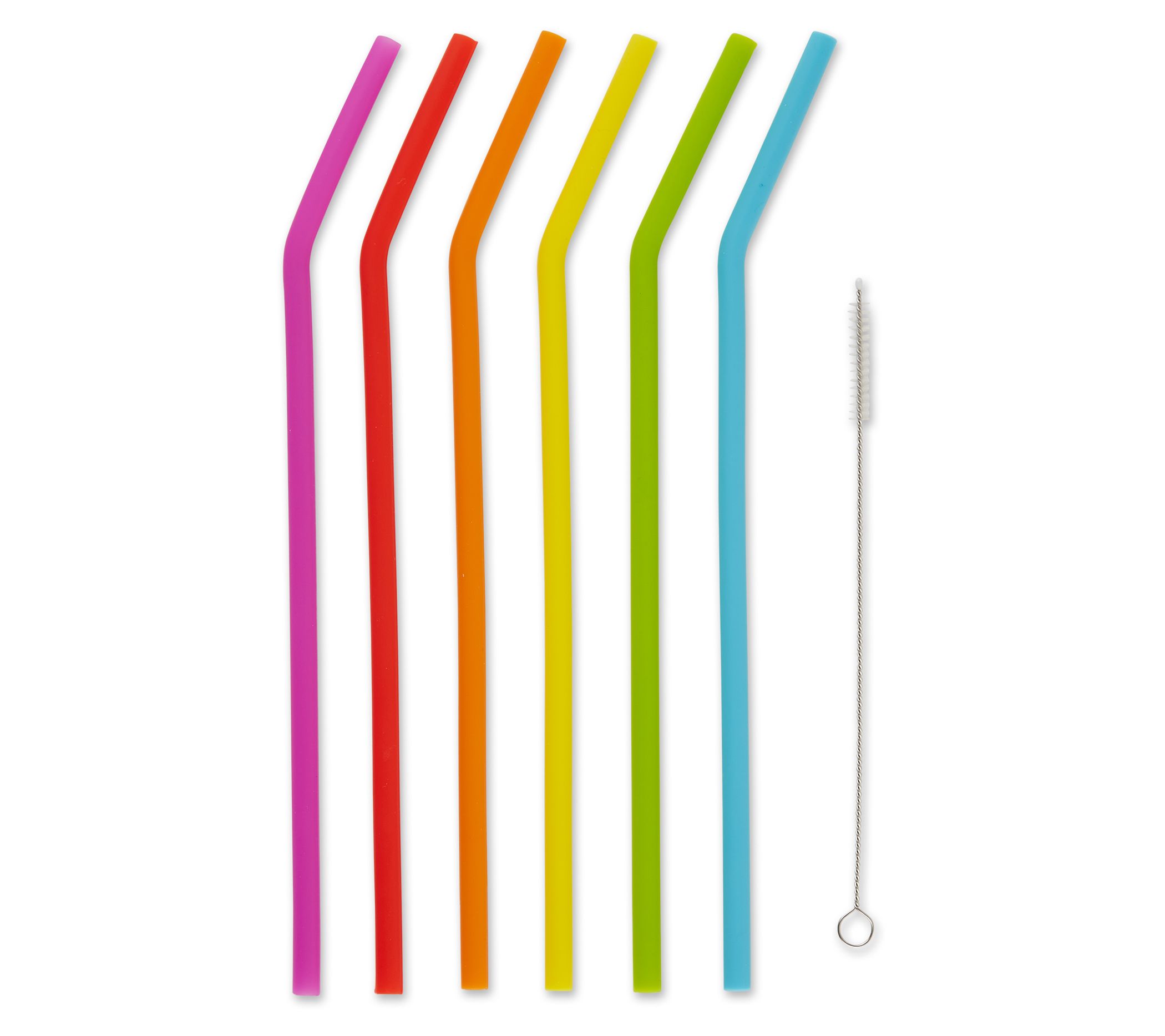 RSVP Set of 6 10" Reusable Silicone Straws w/ B ush
