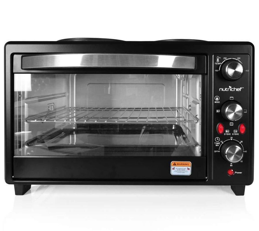 NutriChef PKRTO28 Kitchen Countertop Convection Oven Cooker with Warming Plates  ( Front Glass Missing . ) 