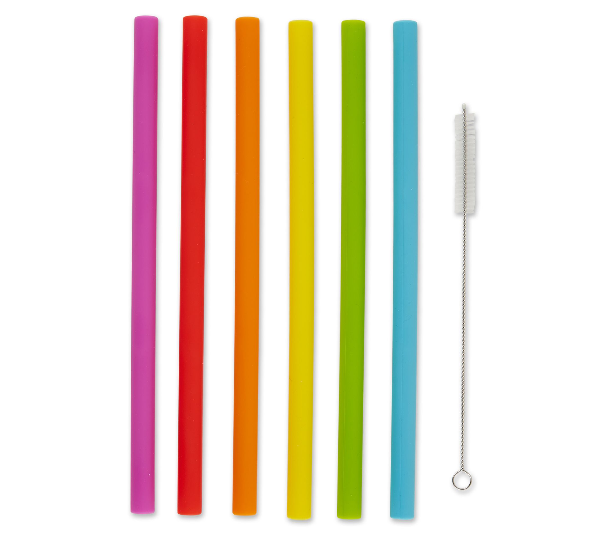 RSVP Set of 6 10" Reusable Silicone Smoothie St raws w/ Brush