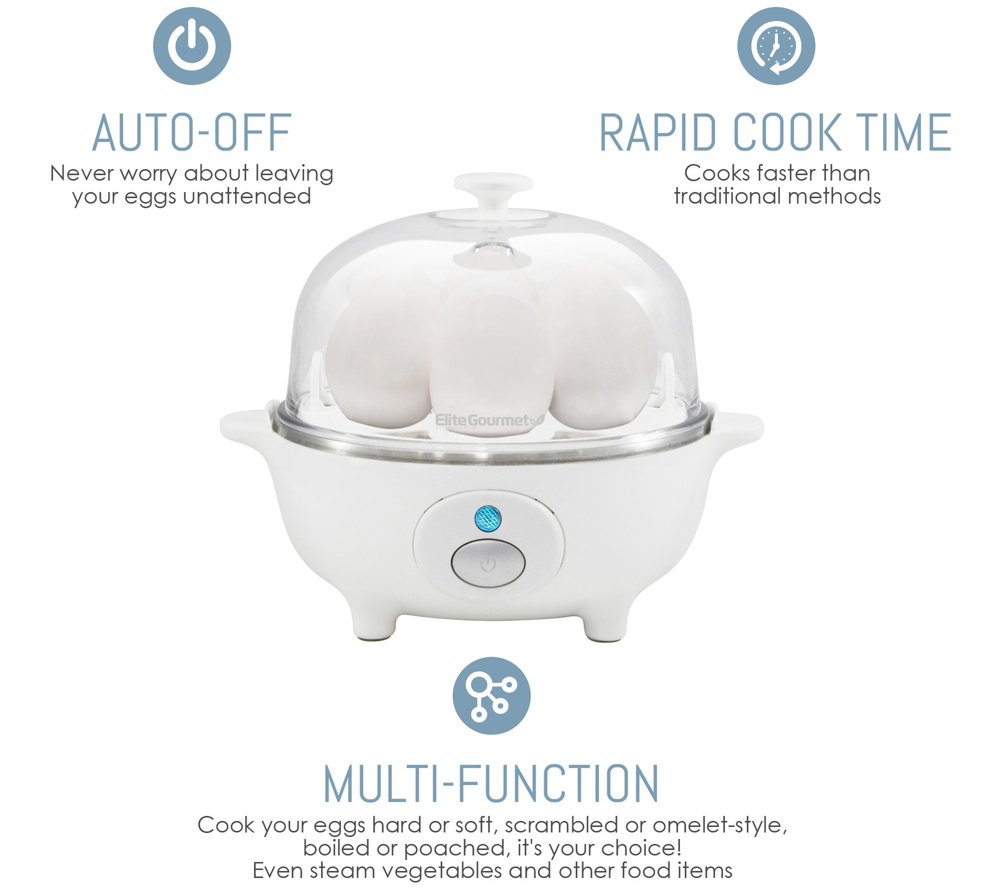 Elite Cuisine Automatic Easy Egg Cooker, 7 Eggs