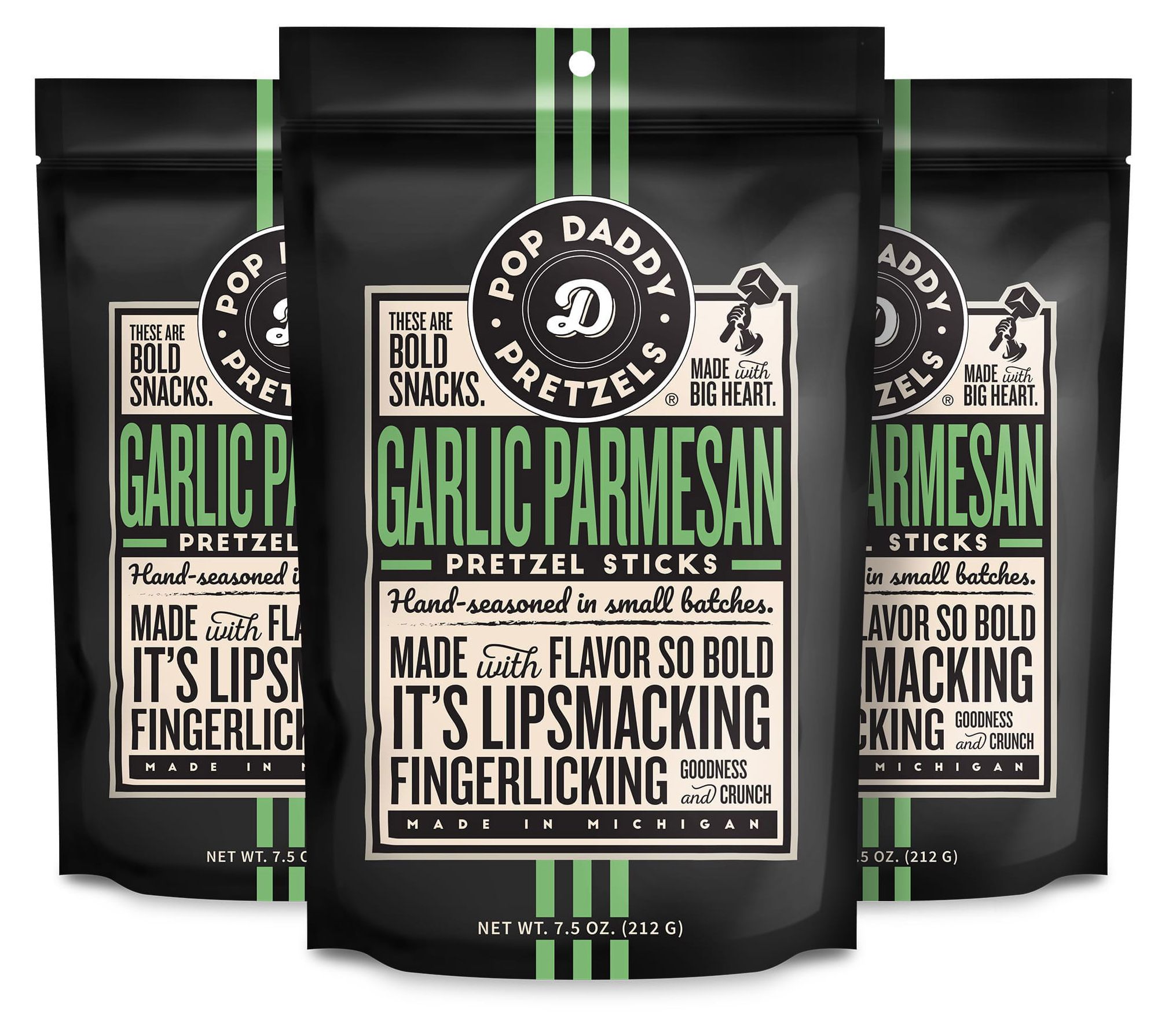 Pop Daddy (3) 7.5-oz Bags Garlic Parmesan Gourm et Pretzels