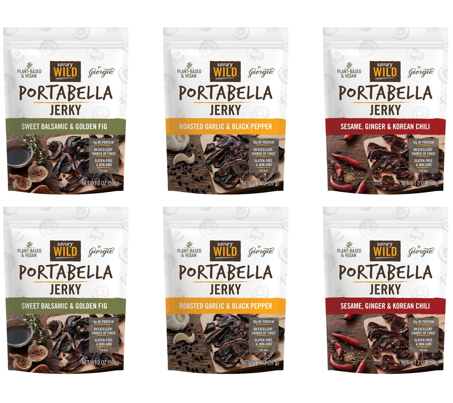 Savory Wild Portabella Mushroom Jerky VarietySet of 6