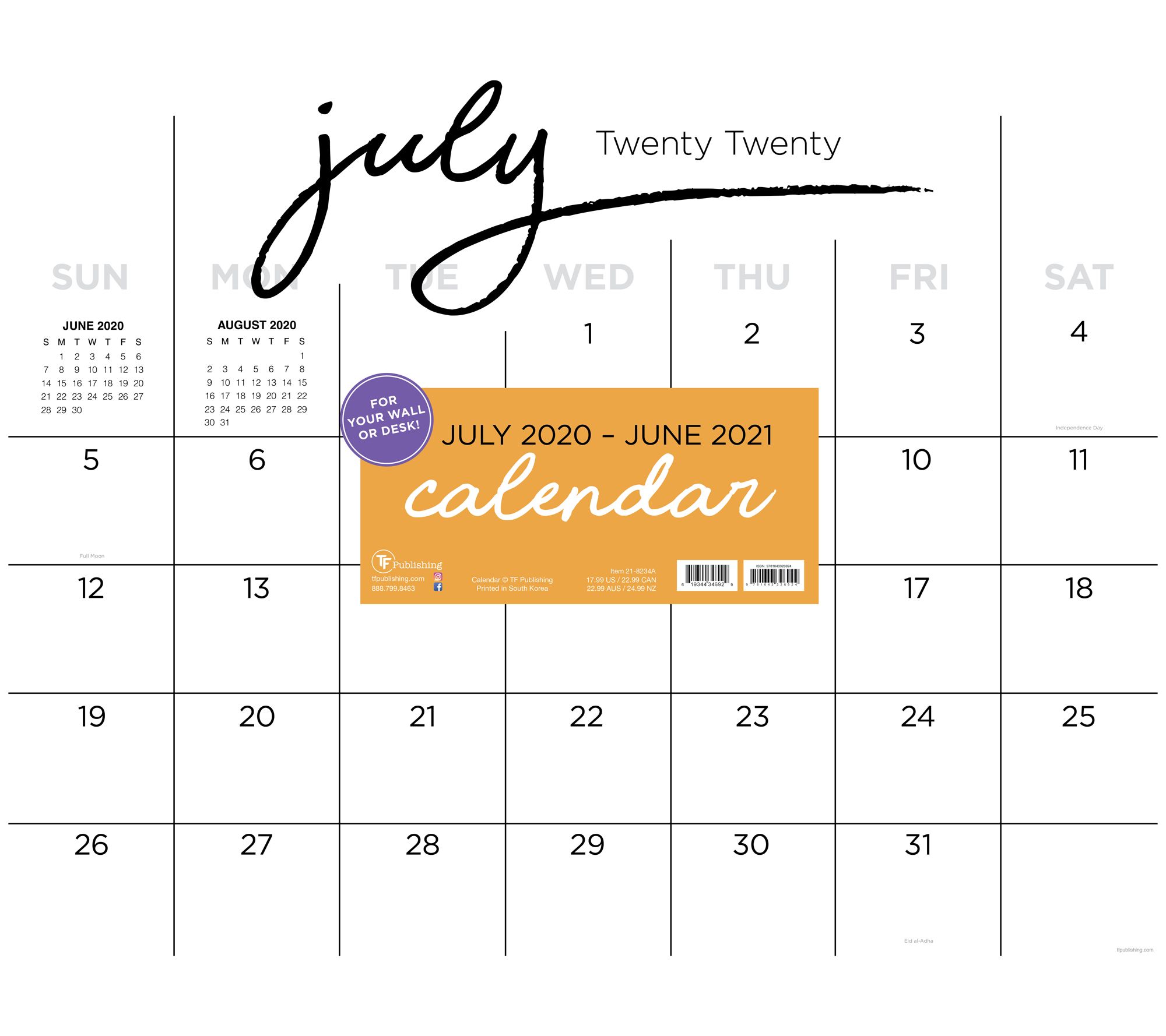 July 2020 - June 2021 Black & White Farmhouse Script Large 17"x22" Desk Pad Monthly Calendar - For Home Office