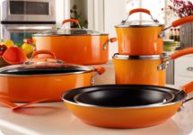 Rachael Ray Hard Enamel Nonstick 16-Piece Cookware Set, Gradient Orange 