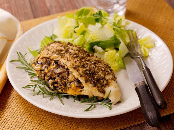 Herb-Rubbed Stuffed Chicken Breast with Rice, Cheddar & Mushrooms