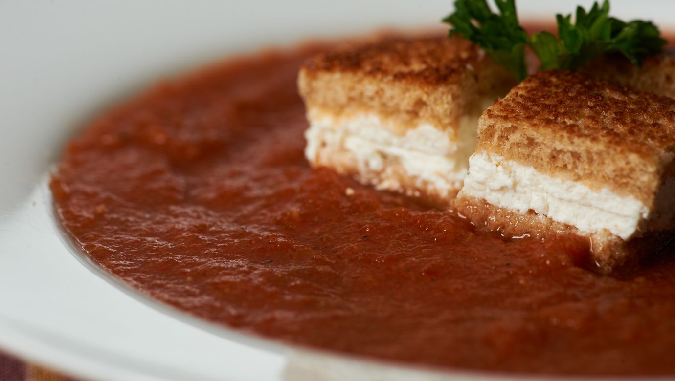 Warm Gazpacho with Goat Cheese Croutons