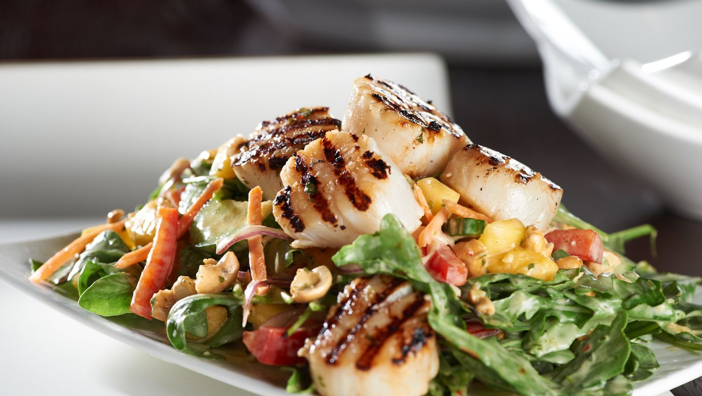 Zesty Grilled Scallops With A Mango Arugula Salad Recipes