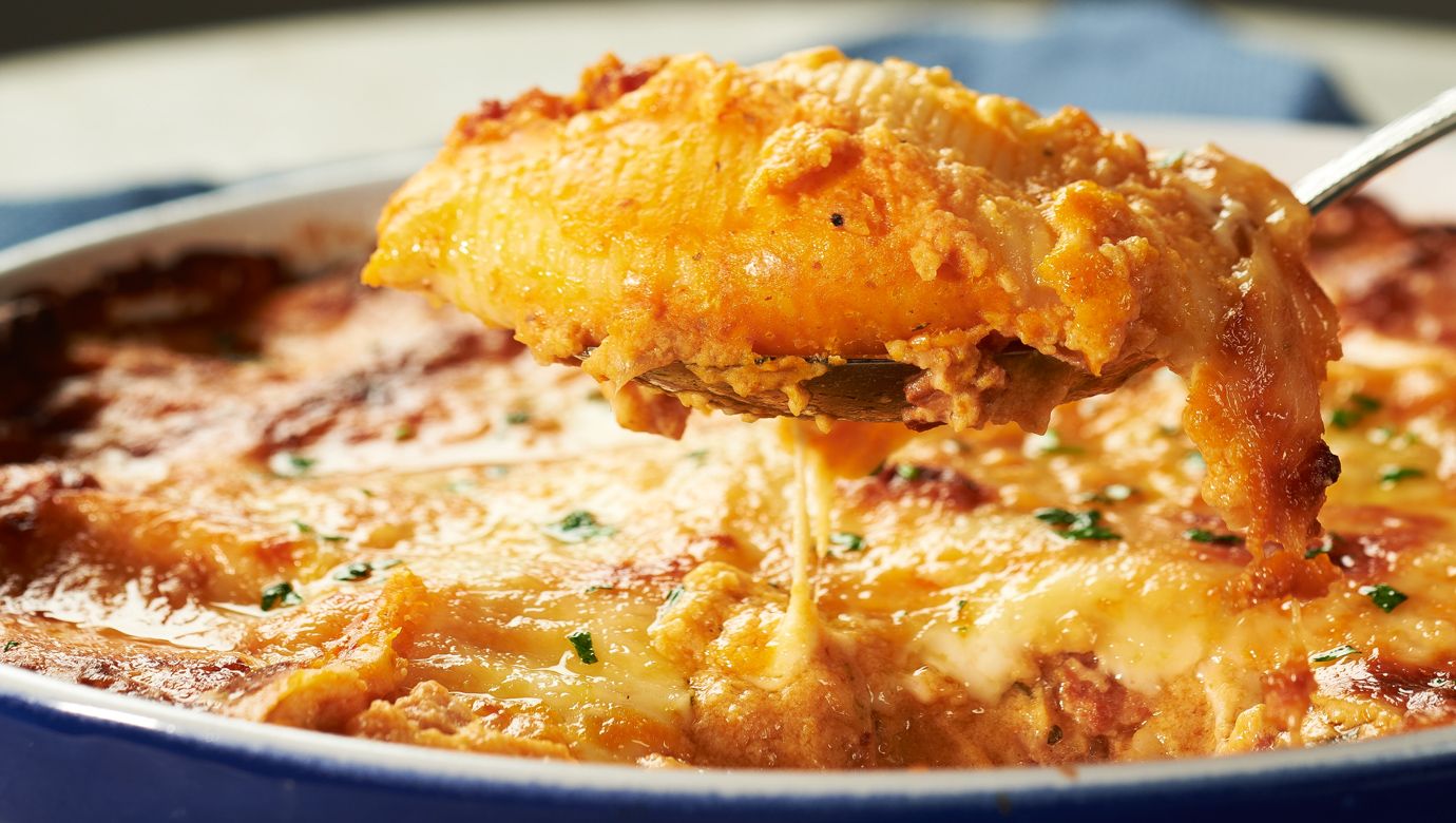 Stuffed Shells with Pumpkin-Bacon Sauce