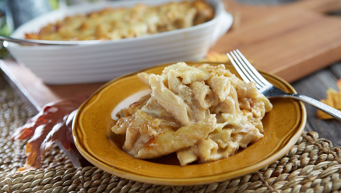 Apple Mac & Cheese with Caramelized Onions