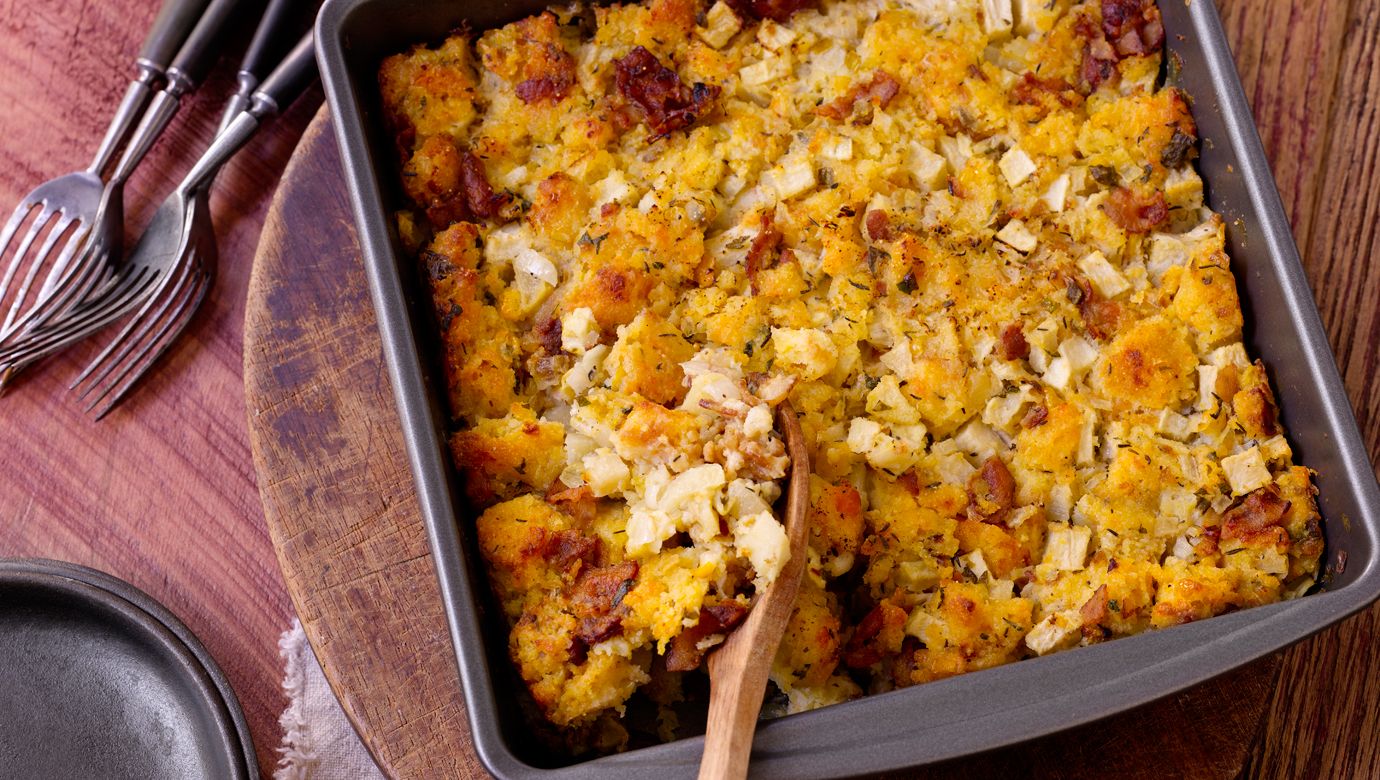 Cornbread Stuffing with Apples & Bacon