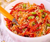 Couscous with Edamame, Red Pepper, & Basil