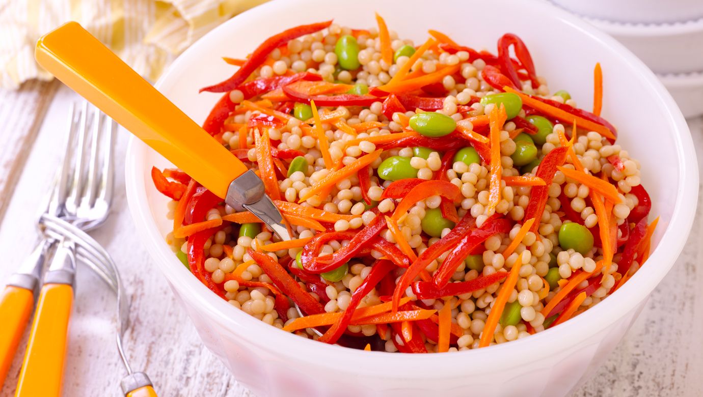 Couscous with Edamame, Red Pepper, & Basil