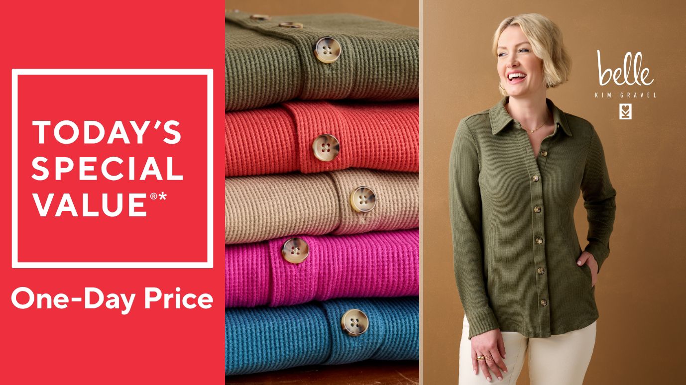 Belle by Kim Gravel Waffle Knit & Jersey Button Front Top