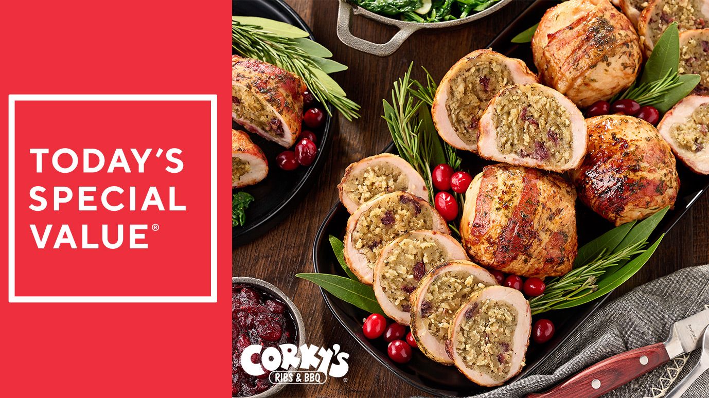 Corky's BBQ (6) or (12) 8-oz Bacon Wrapped Turkey Breasts