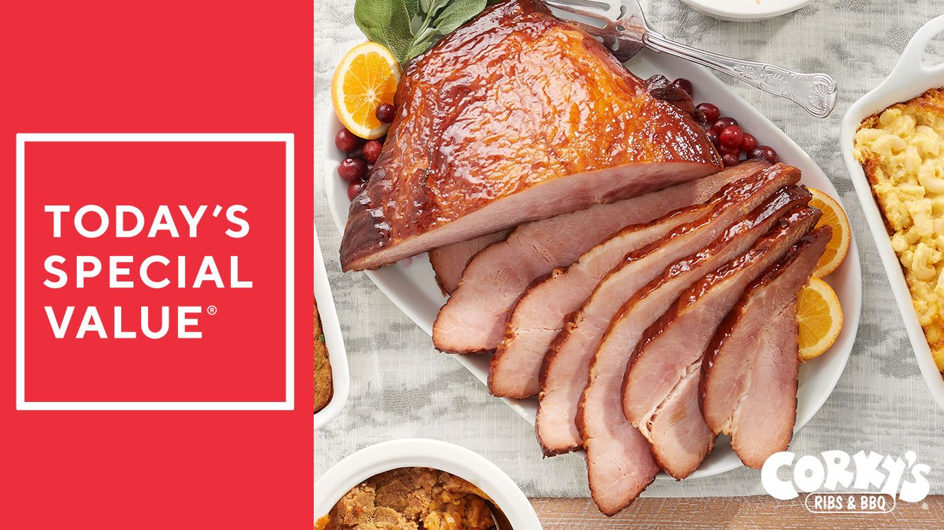 Corky's BBQ 5-lb Ham, Turkey or Family Meal w/ 8-lbs of Sides