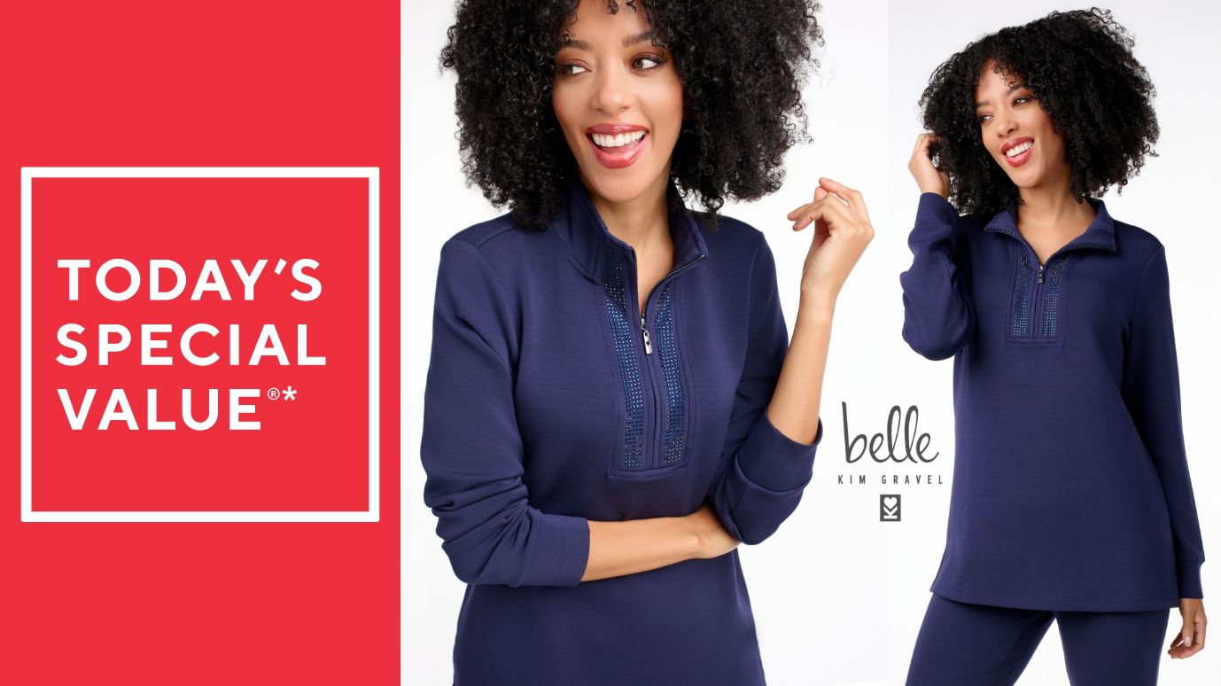 Belle by Kim Gravel ScubaLuxe Sparkle Half-Zip Tunic