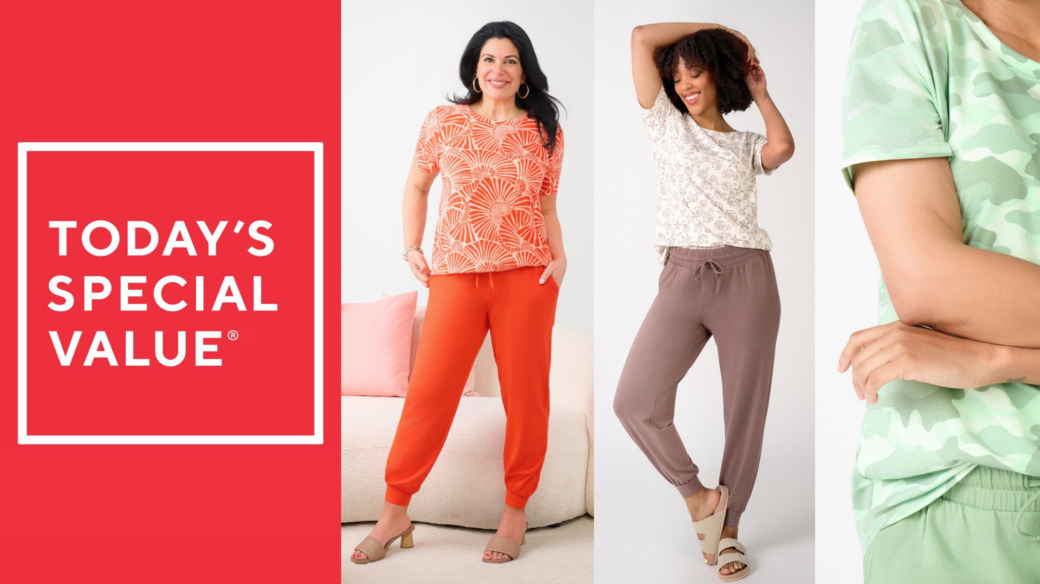 AnyBody Cozy Knit Jersey Printed Tee and Solid Jogger Set