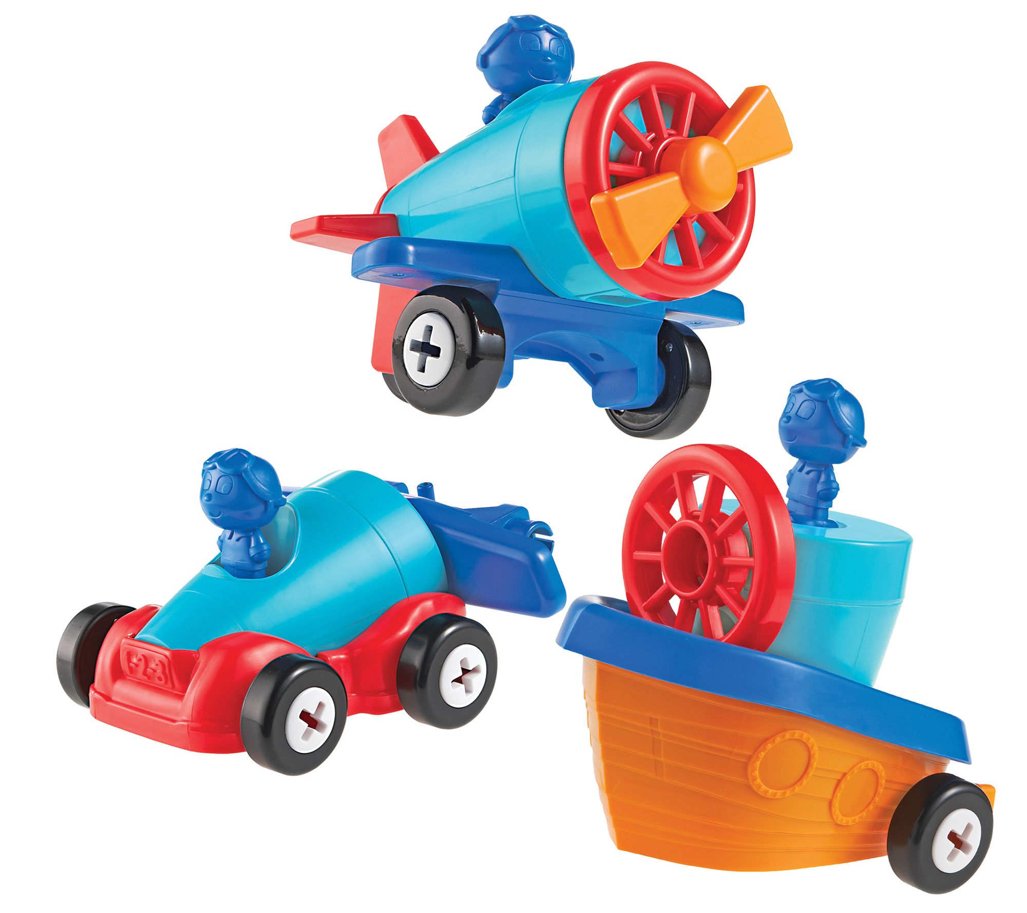 Learning Resources 1-2-3 Build It 15-Piece Car- Plane-Boat Set