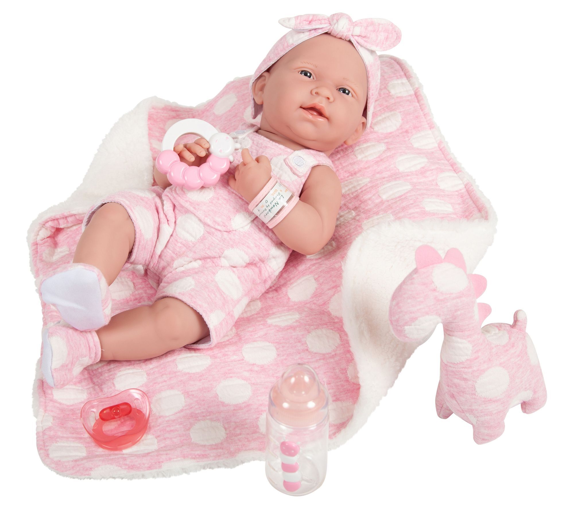 JC Toys La Newborn 15" Real Girl Baby Doll Polk a Dot Outfit