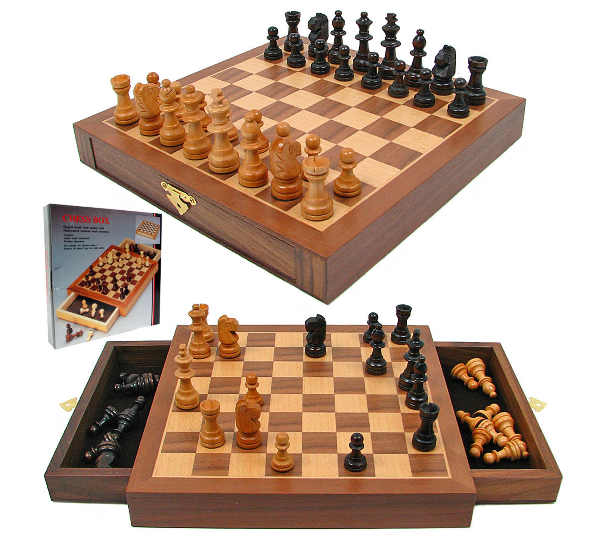 Inlaid Chess Board with Magnetic Staunton Wood ess Pieces