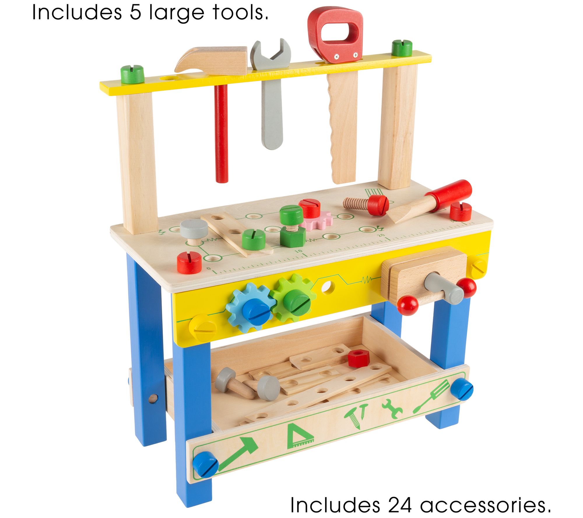 Hey! Play! Wooden Tabletop Workbench Playset - QVC.com