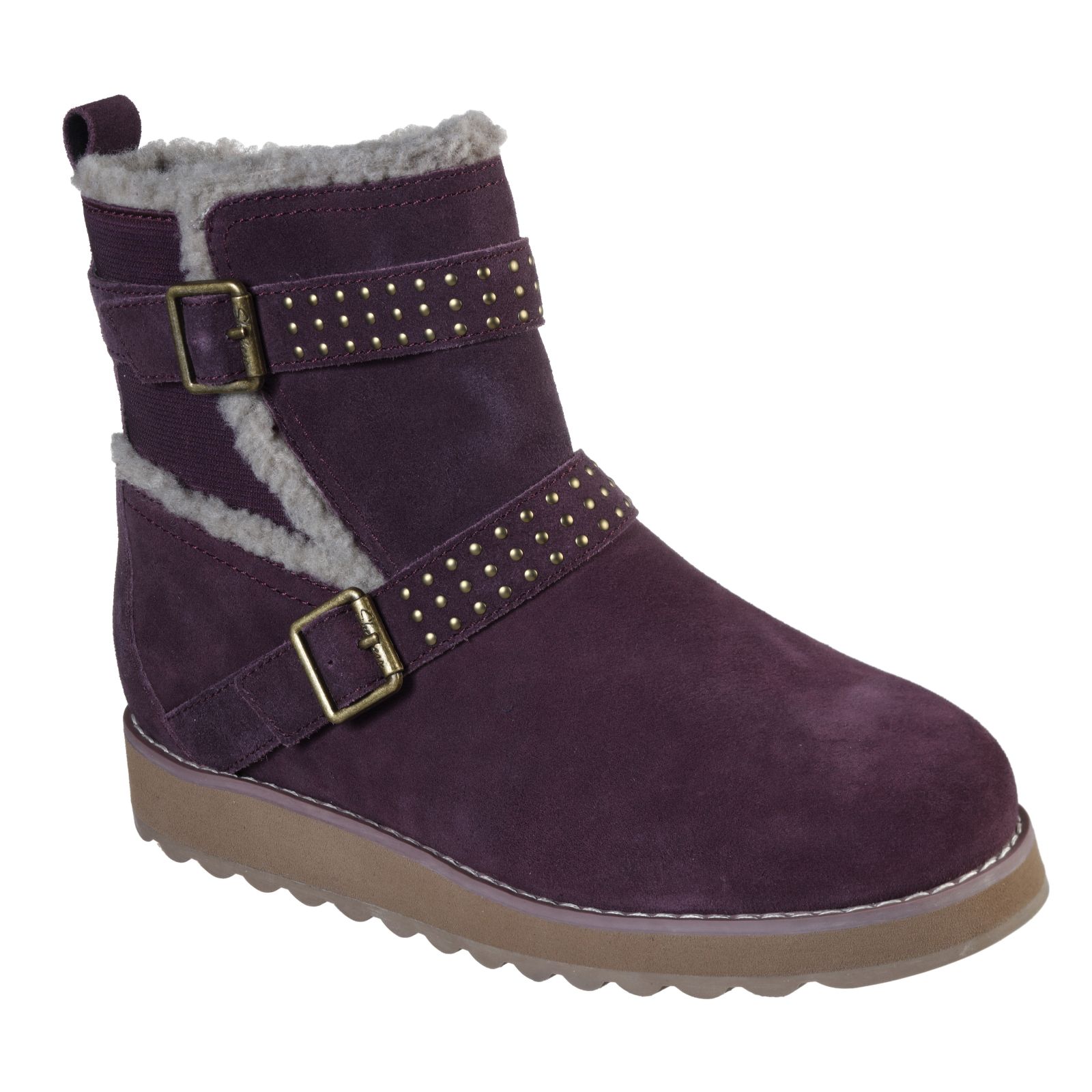skechers keepsakes mid calf double buckle boot with studs