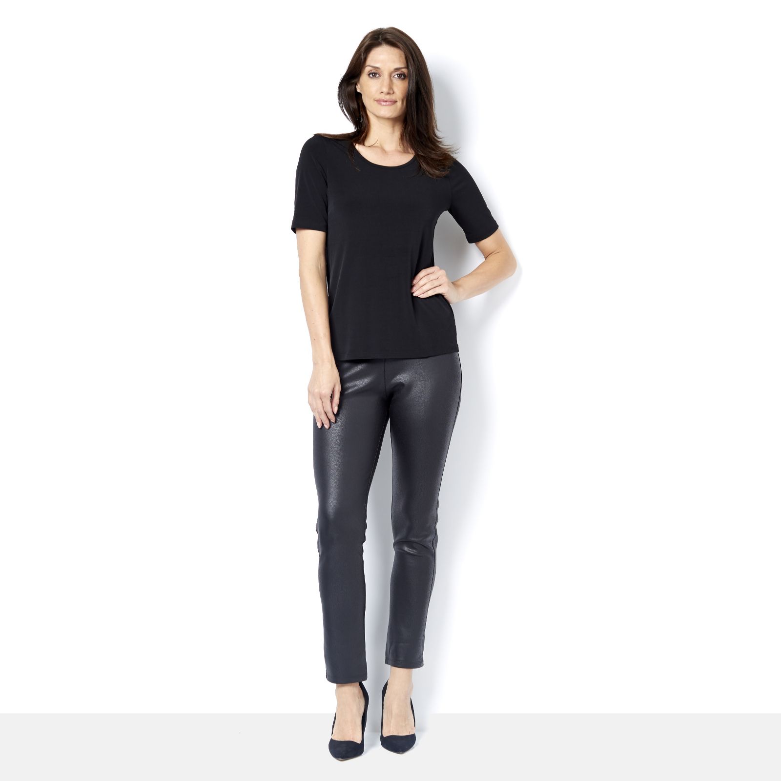 Kim & Co Croco Pleather Slim Leg Trousers Regular Length Page 1 QVC UK