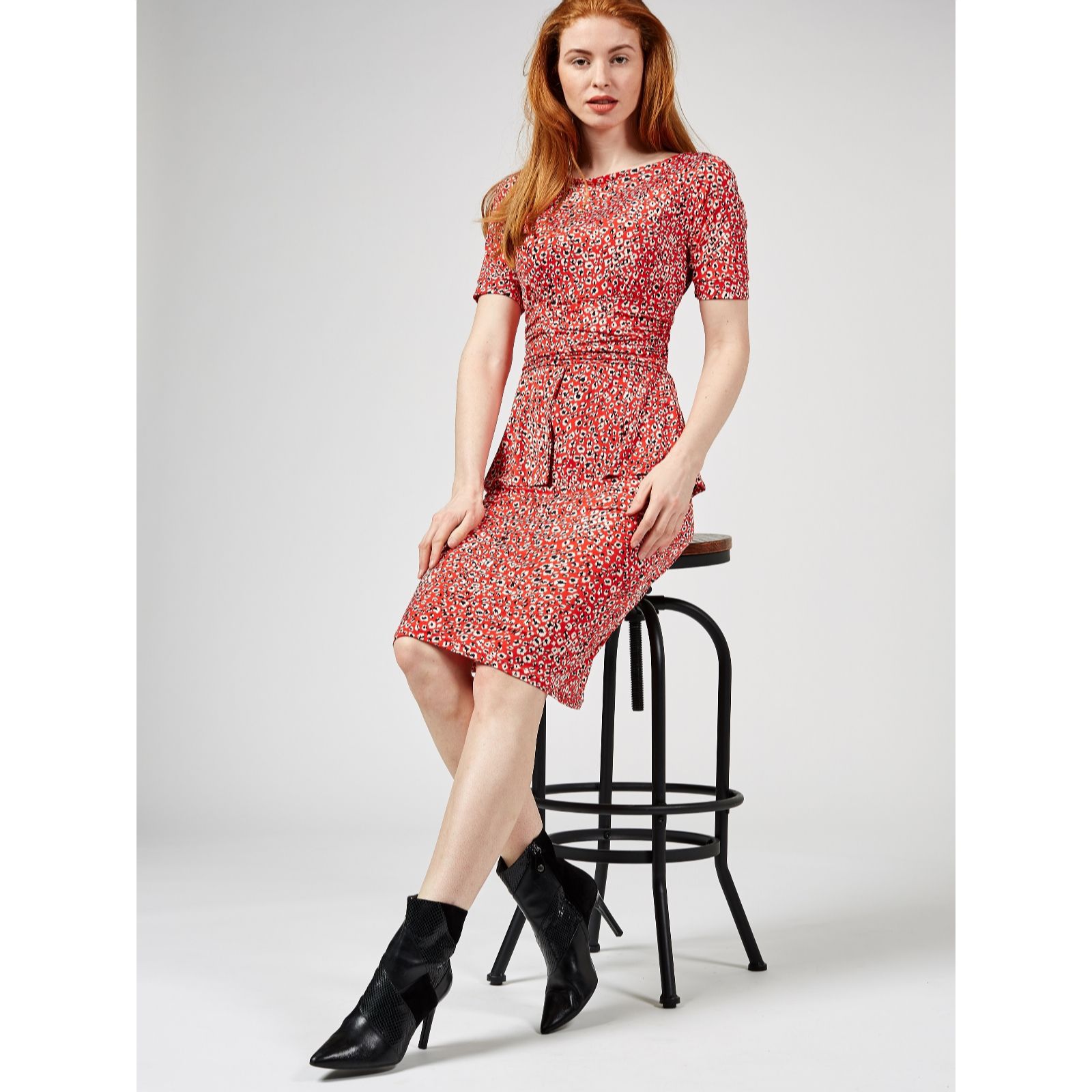 peplum midi dress with sleeves