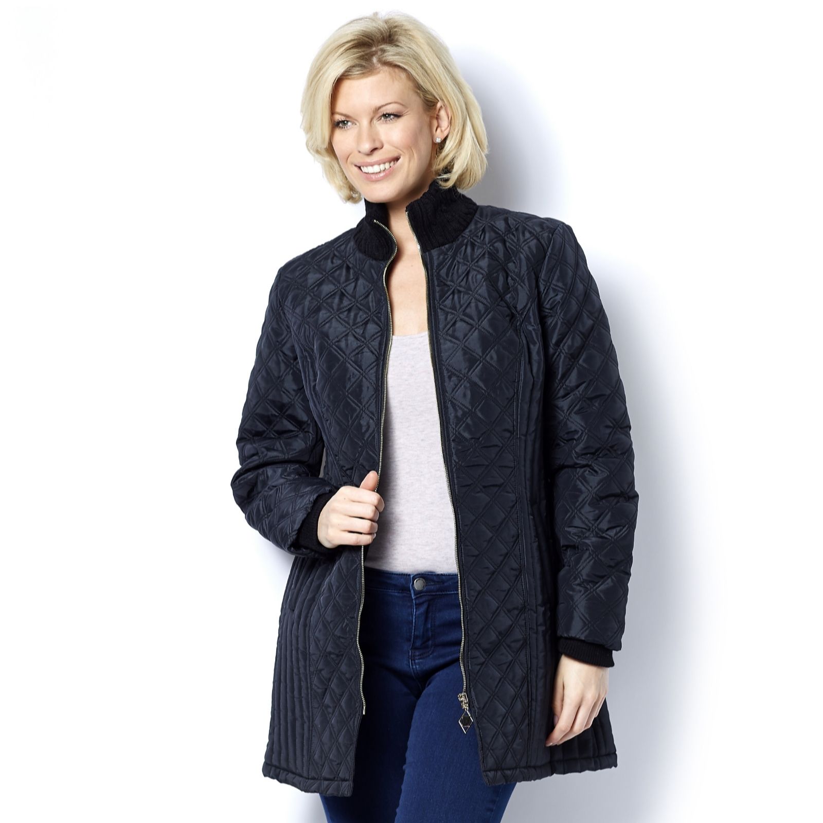 Dennis Basso Water Resistant Quilted Zip Front Jacket - QVC UK