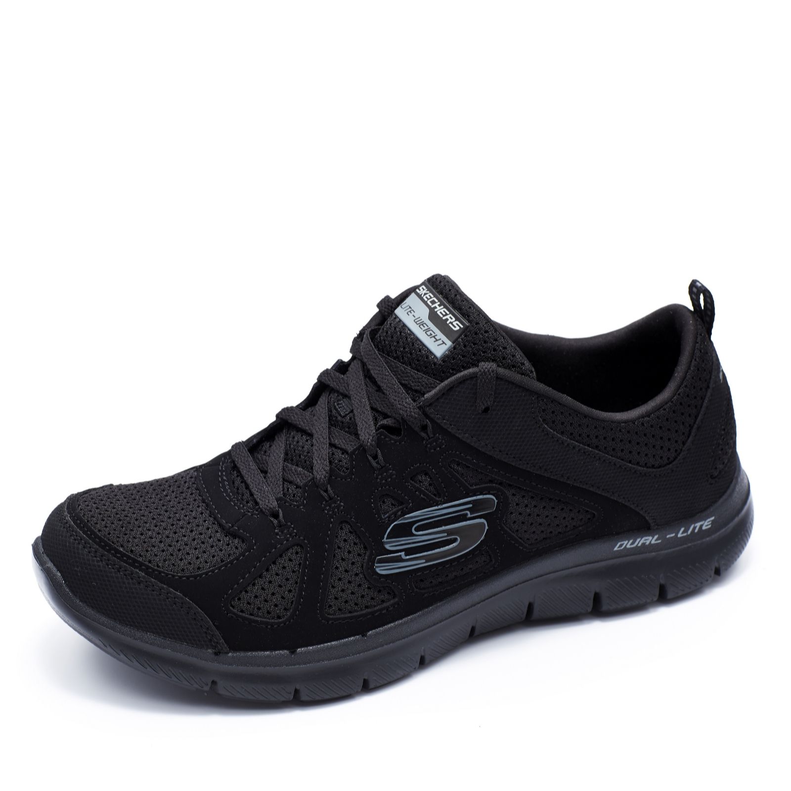 Skechers Flex Appeal 2.0 Simplistic Coated Leather Mesh Lace Up Trainer ...