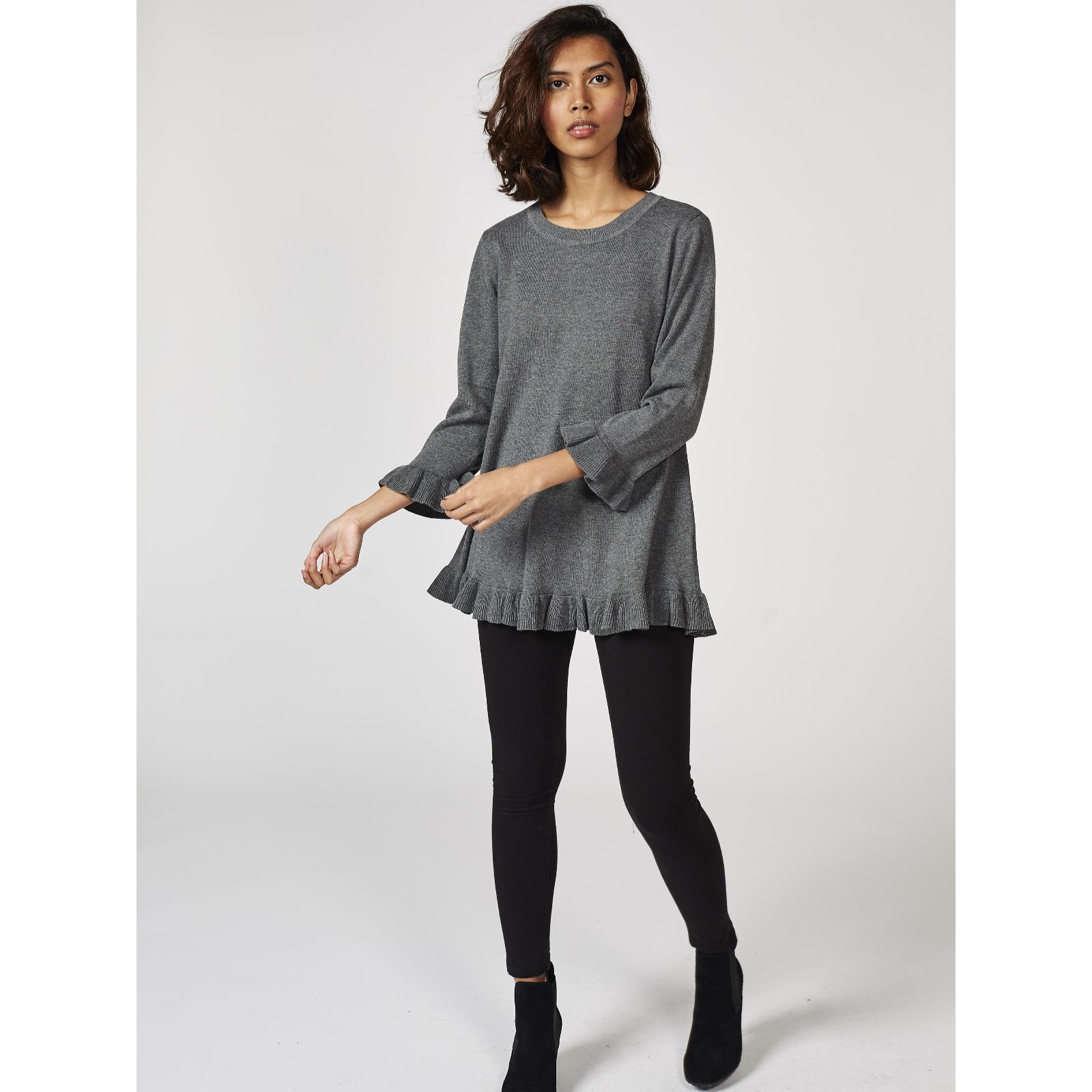 Isaac Mizrahi Live 3/4 Sleeve Peplum Pullover with Ruffle Detail - QVC UK