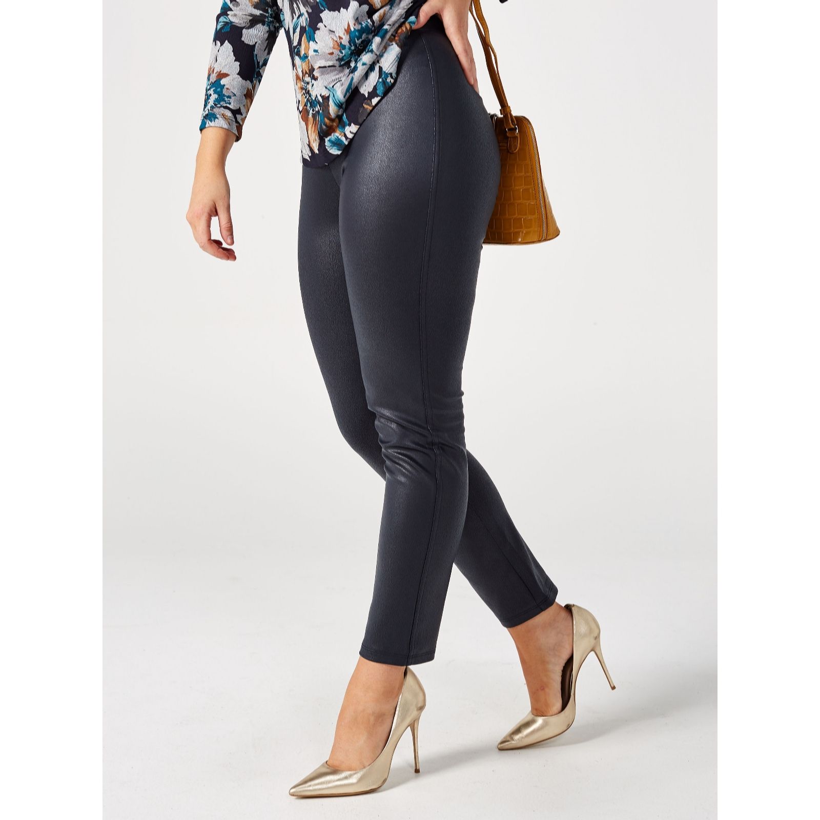 Kim & Co Croco Pleather Slim Leg Trousers Petite Length QVC UK