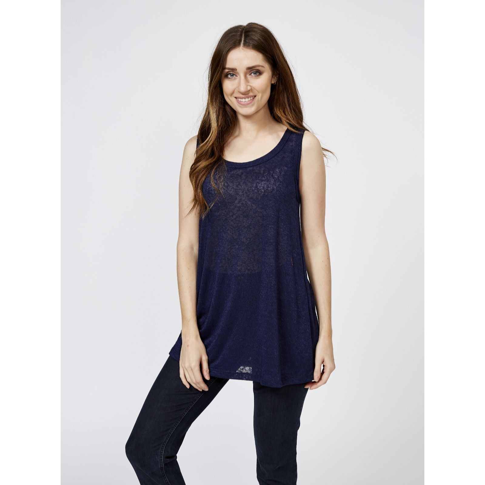Kim & Co Linen Look Knit Sleeveless Tunic QVC UK