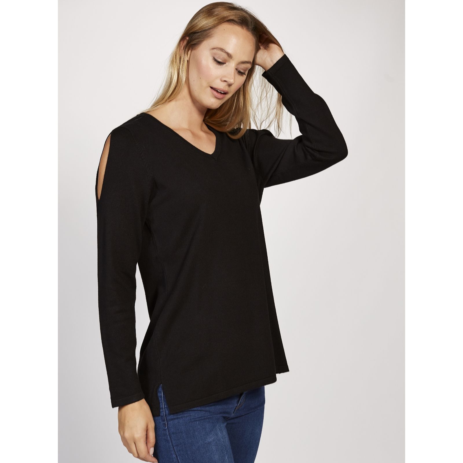 Knitted Top with Open Slit Shoulders by Michele Hope QVC UK