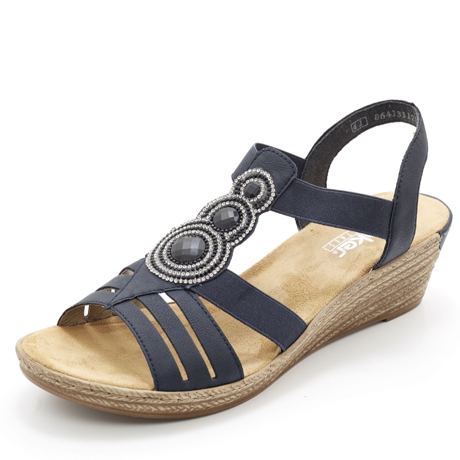 Rieker Wedge Sandal with Embellished Disc Detail - QVC UK