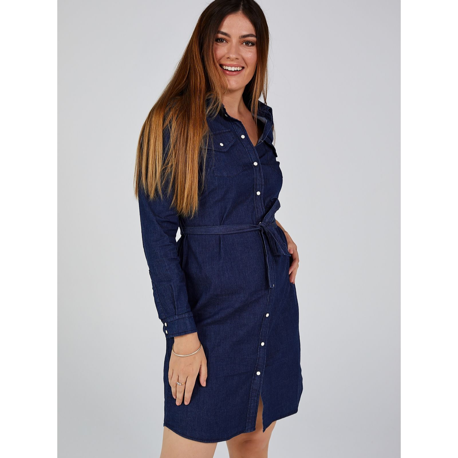 stretch denim shirt dress